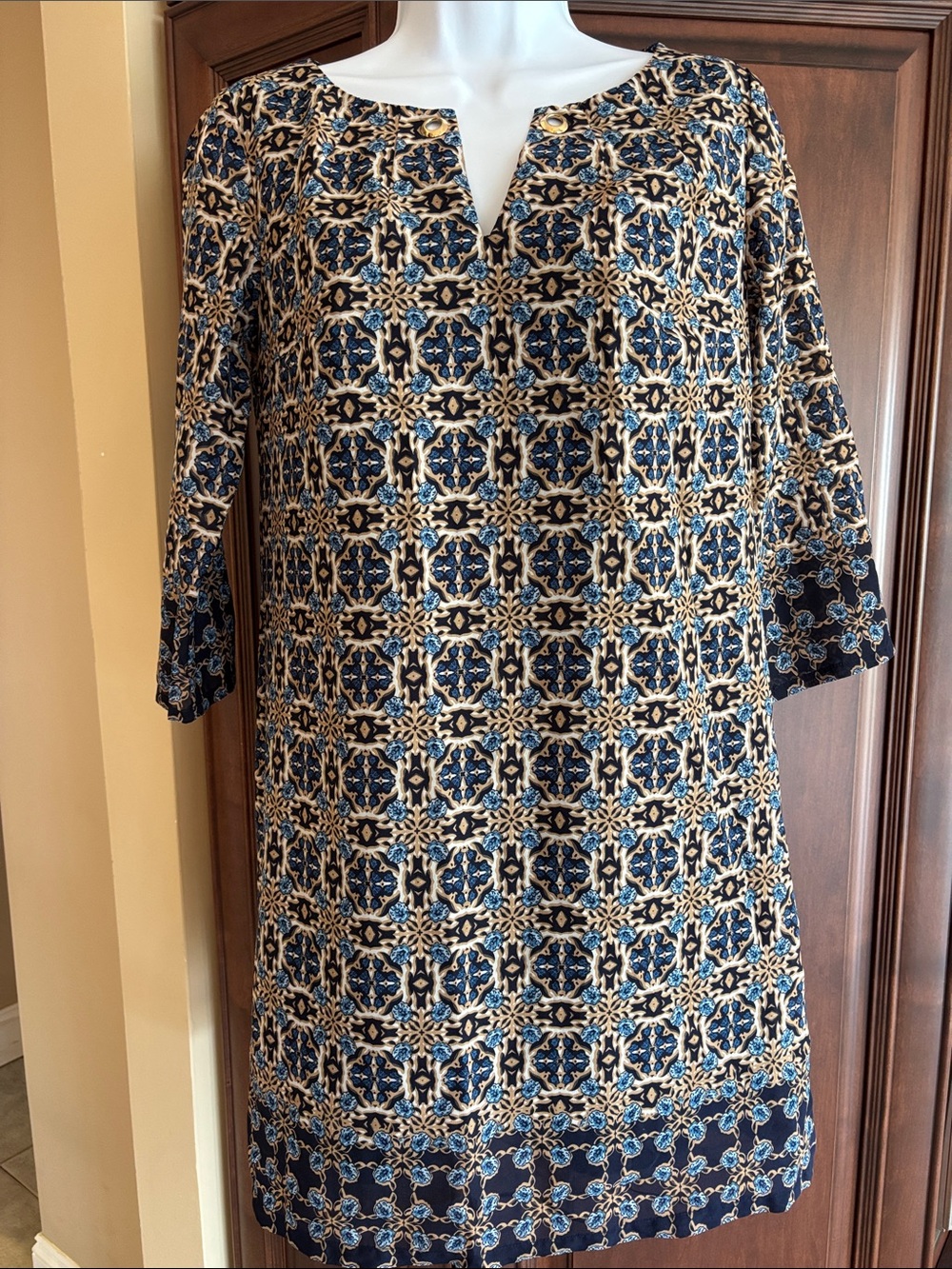 Luna Shift Dark Blue Kaleidoscope Print Dress